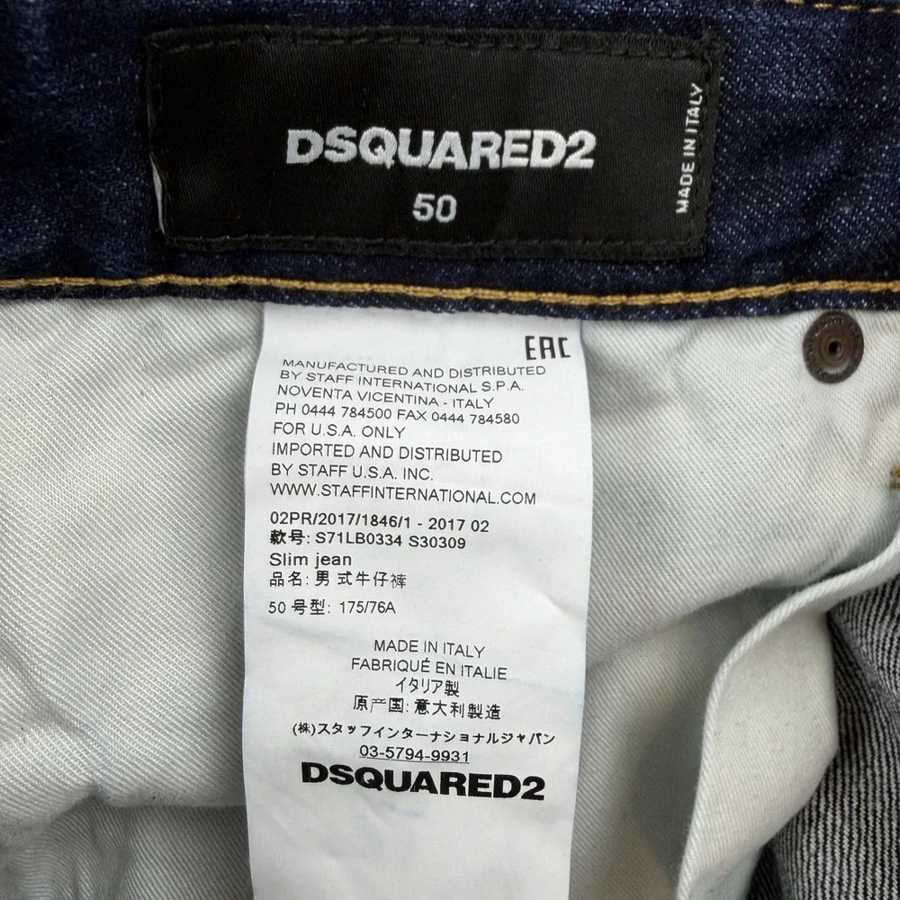 Dsquared2 Jeans Mens 36x34 50 Slim Dark Wash Skinny Denim Pants Italy S71LB0334
